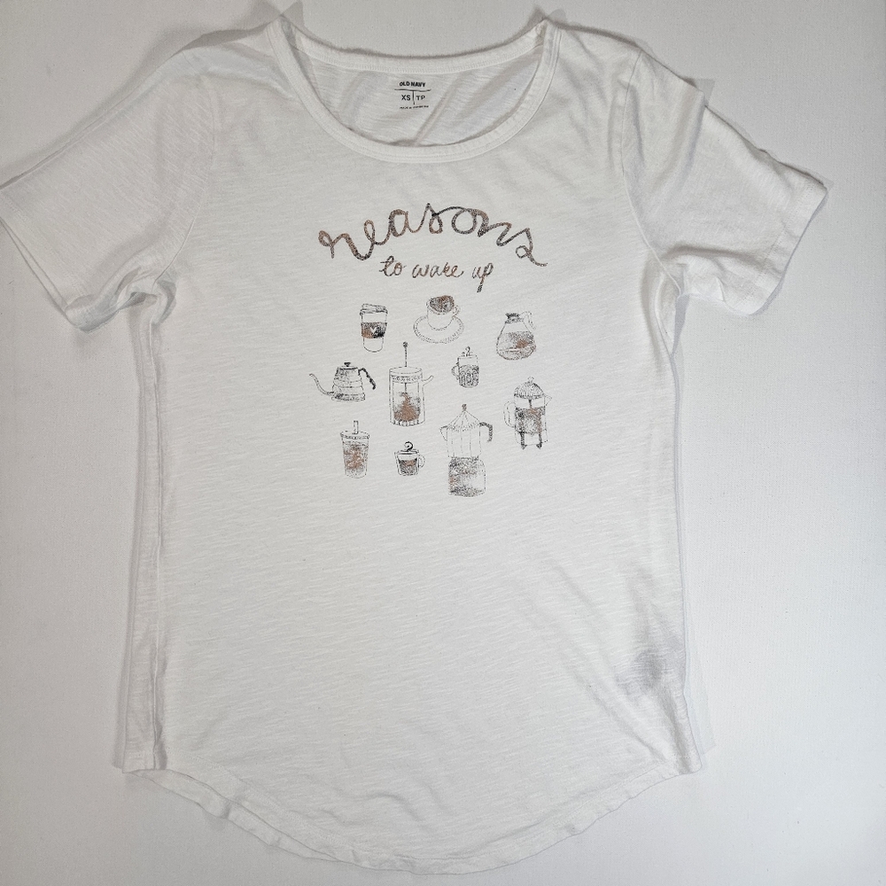 Old Navy T-shirt Womens XS White Coffe Mug‎ Graphic Sleep Loungewear Comfy Tee